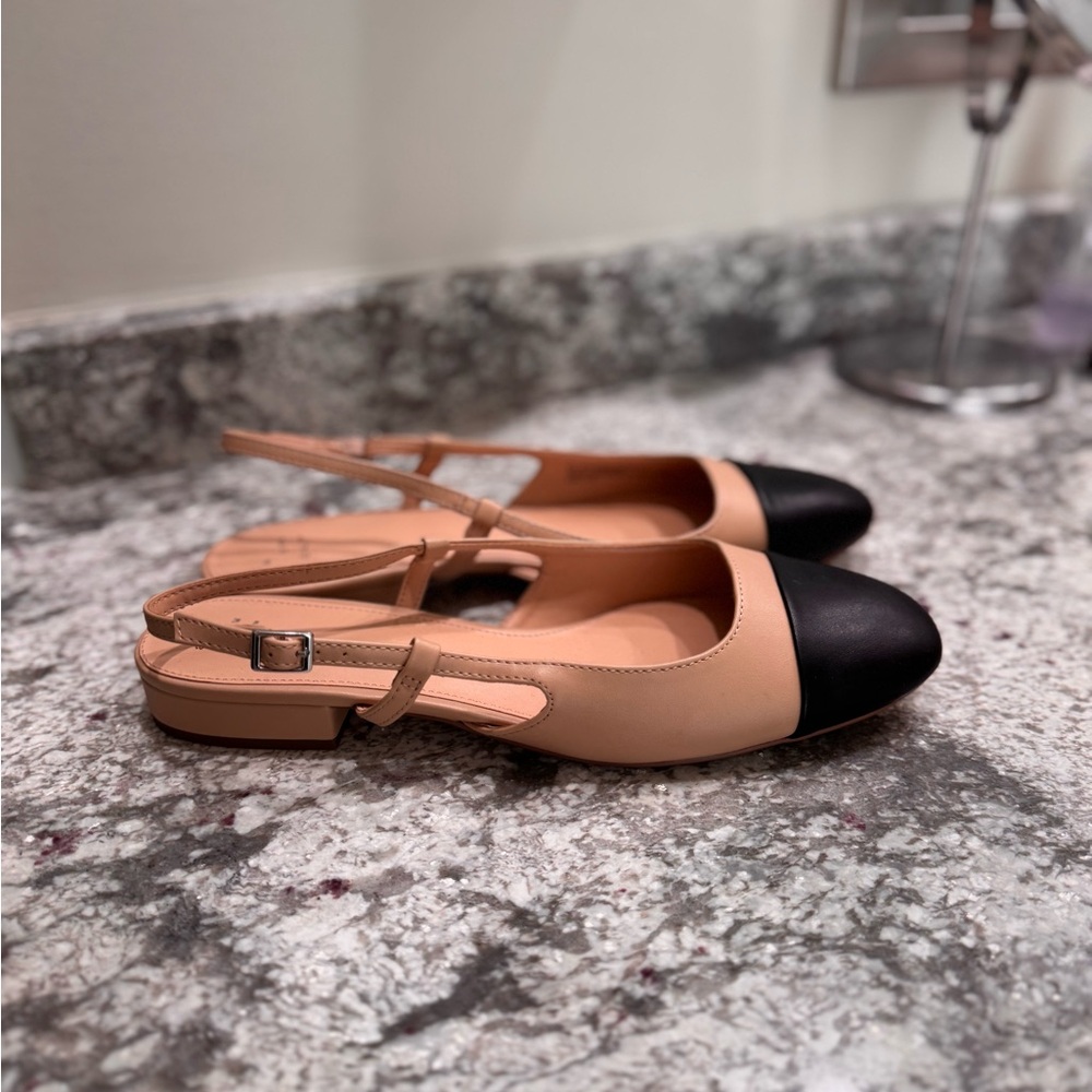 Tan and Black Slingback Flats
